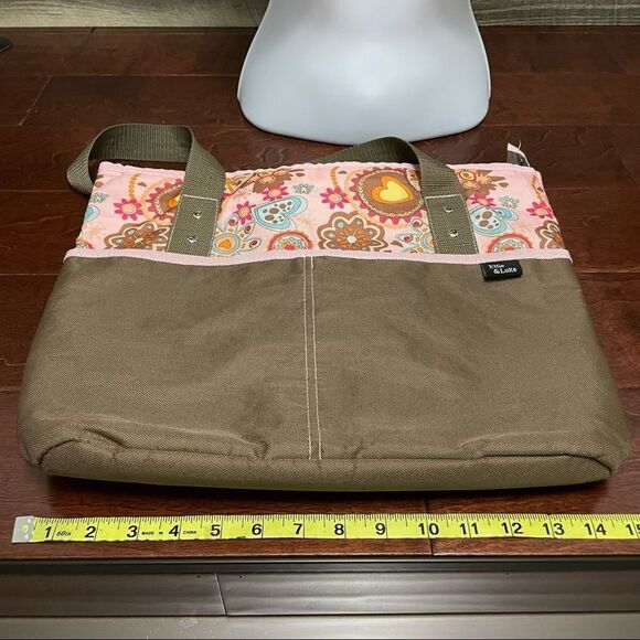 Ellie & Luke Diaper Bag Pink and Khaki Flowers and Hearts - Picture 9 of 12